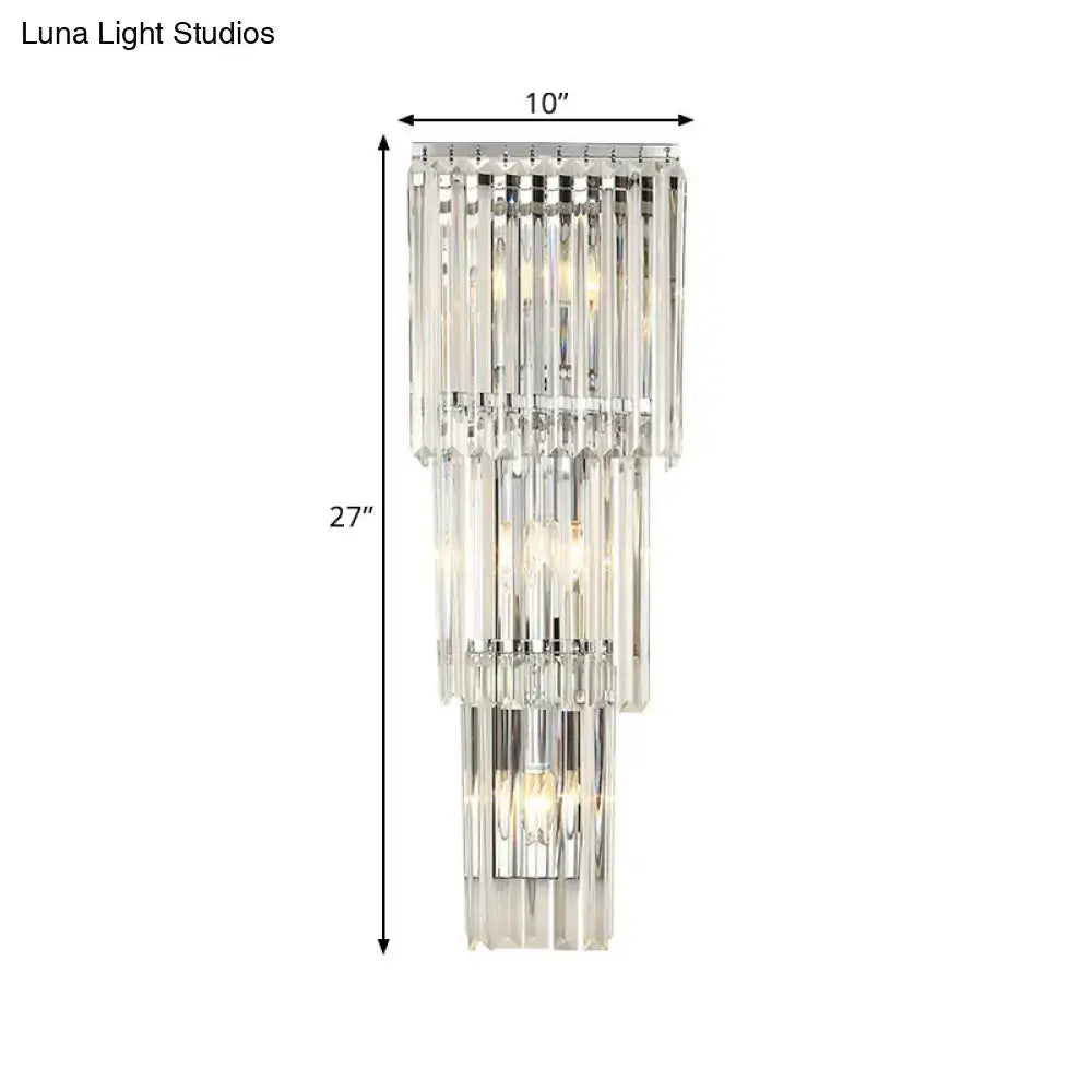 Chrome clear glass wall sconce by Decorbites with crystal prisms, 27in tall x 10in wide on Tampa Home & Garden Store