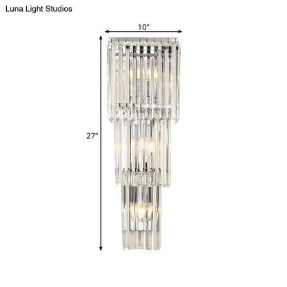 Chrome clear glass wall sconce by Decorbites with crystal prisms, 27in tall x 10in wide on Tampa Home & Garden Store