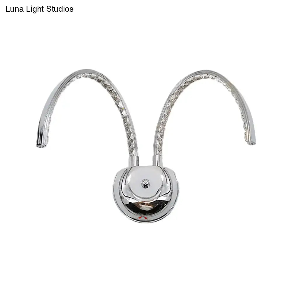 Decorbites Chrome Crystal Wall Sconce with dual curved crystal arms and round backplate on Tampa Home & Garden Store