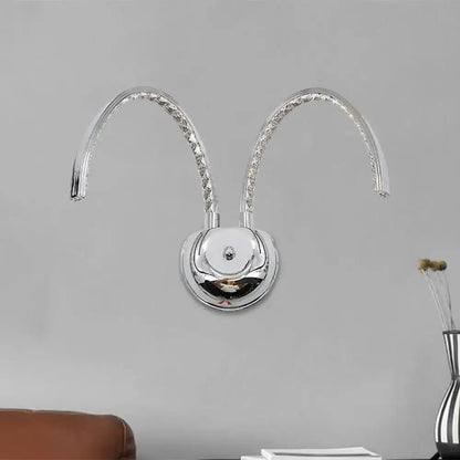 Chrome Crystal Wall Sconce by Decorbites with dual curved arms on round backplate on Tampa Home & Garden Store