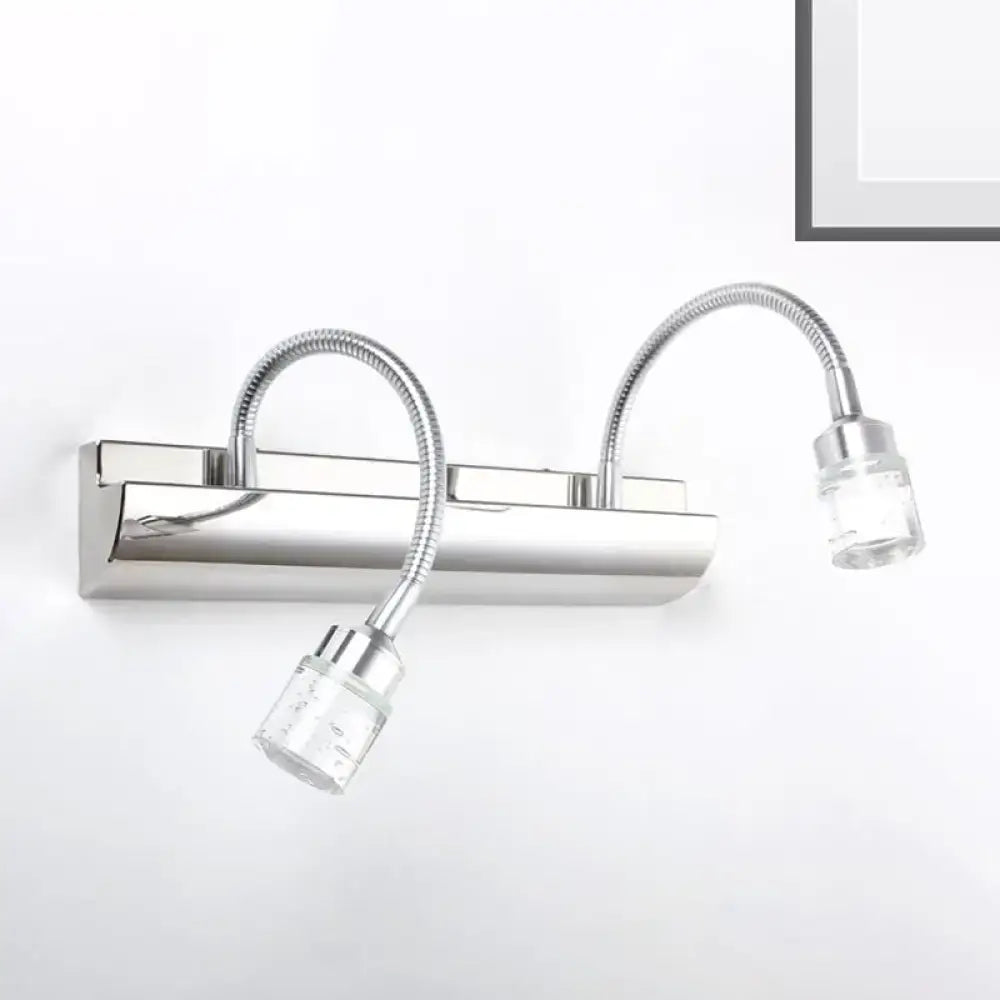 Chrome crystal cylinder wall sconce with dual gooseneck arms and glass shades on Tampa Home & Garden Store