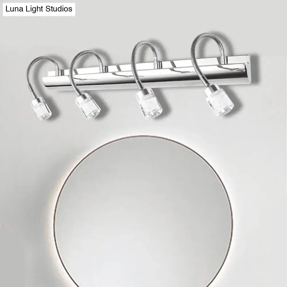 Decorbites chrome crystal cylinder wall sconce with four gooseneck arms and crystal ends on Tampa Home & Garden Store