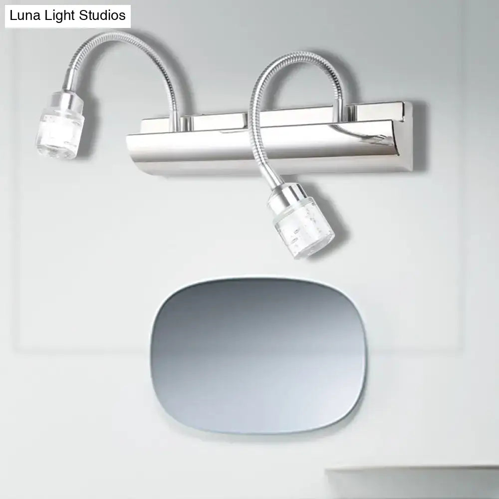 Chrome Crystal Cylinder Wall Sconce with dual glass cylinders and gooseneck arms on chrome backplate on Tampa Home & Garden Store