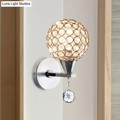 Decorbites chrome crystal encrusted glass sconce with crystal shade and dangling orb on Tampa Home & Garden Store