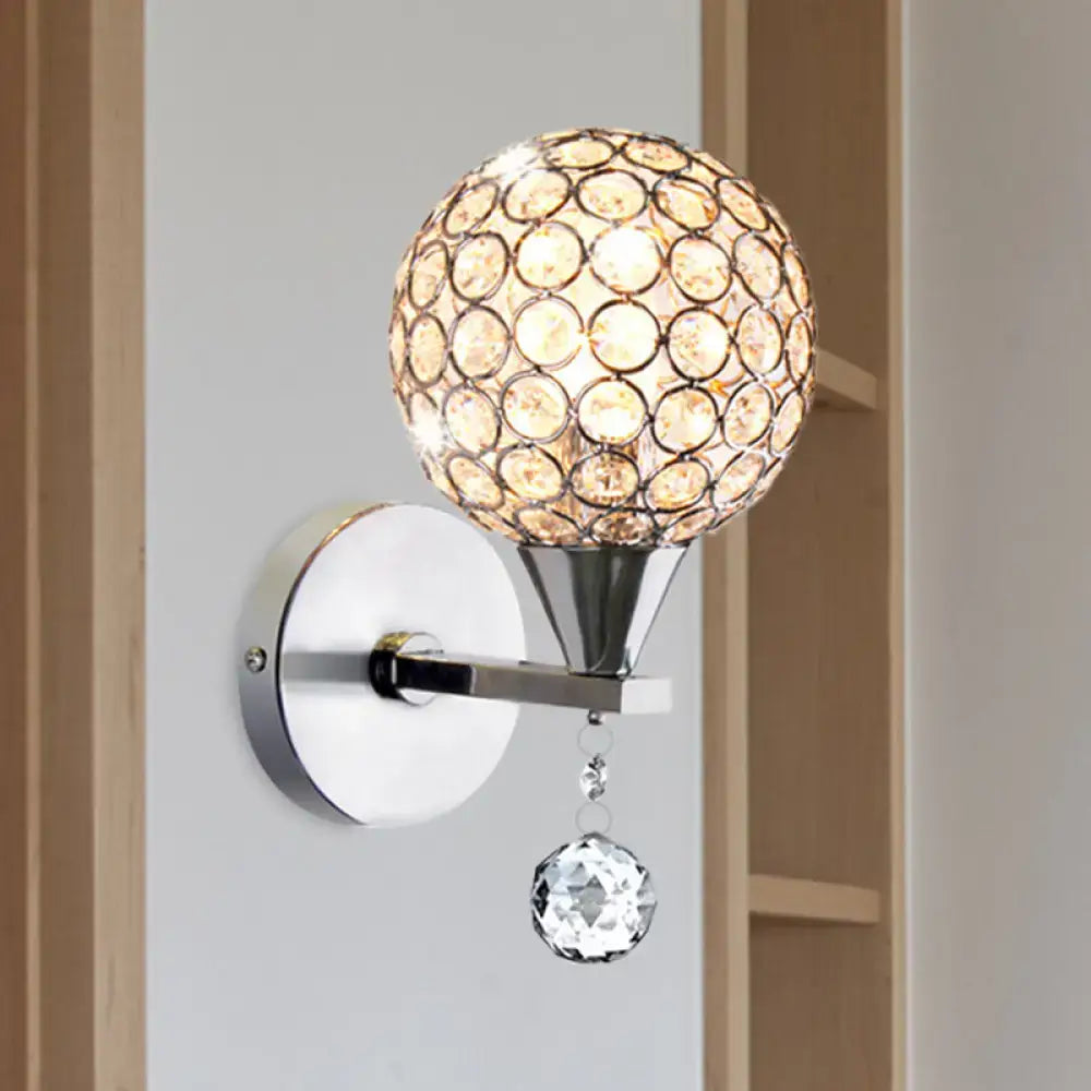 Chrome Crystal Encrusted Glass Sconce with chrome mount and crystal globe shade Decorbites on Tampa Home & Garden Store