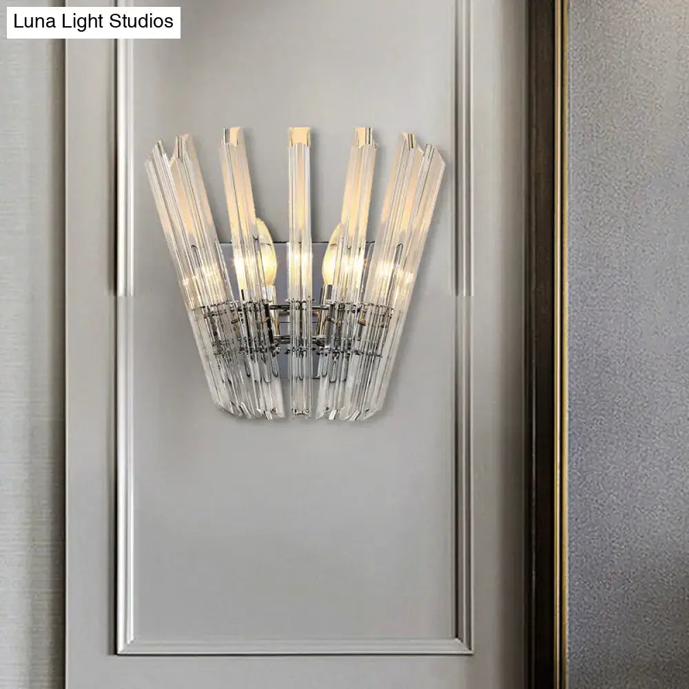 Chrome Crystal Tapered Wall Light Corridor with clear glass prisms, chrome finish by Decorbites on Tampa Home & Garden Store