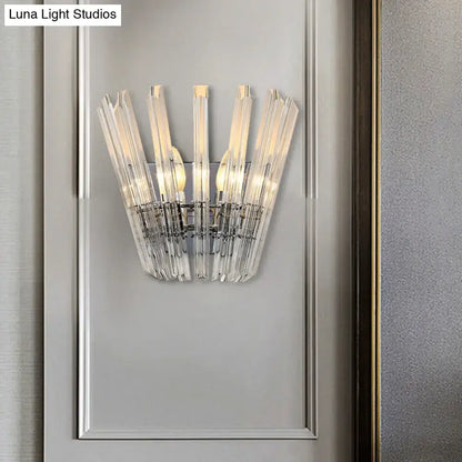Chrome Crystal Tapered Wall Light Corridor with clear glass prisms, chrome finish by Decorbites on Tampa Home & Garden Store