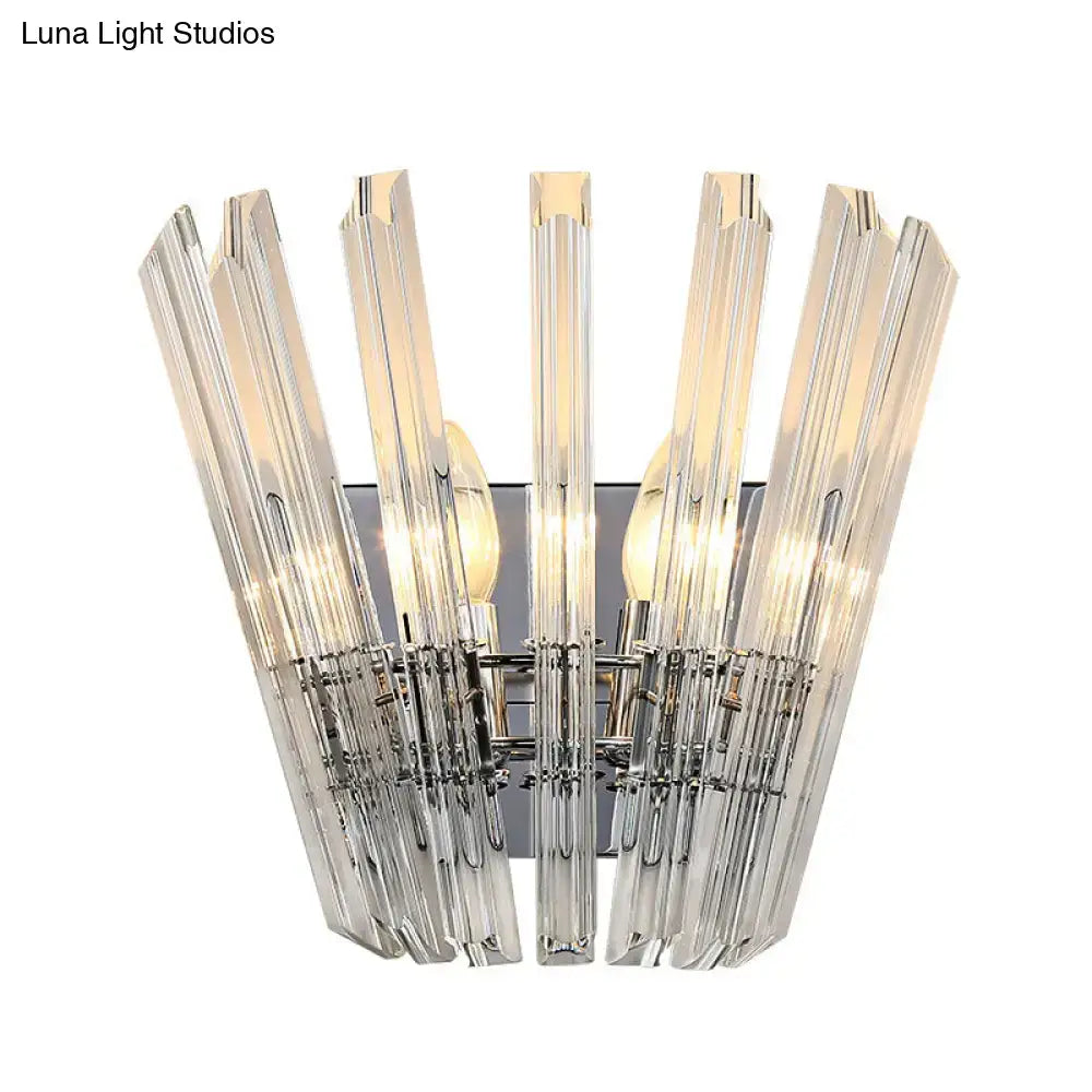 Chrome crystal tapered wall light with clear crystal prisms, Decorbites corridor sconce on Tampa Home & Garden Store
