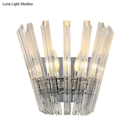Chrome crystal tapered wall light with clear crystal prisms, Decorbites corridor sconce on Tampa Home & Garden Store