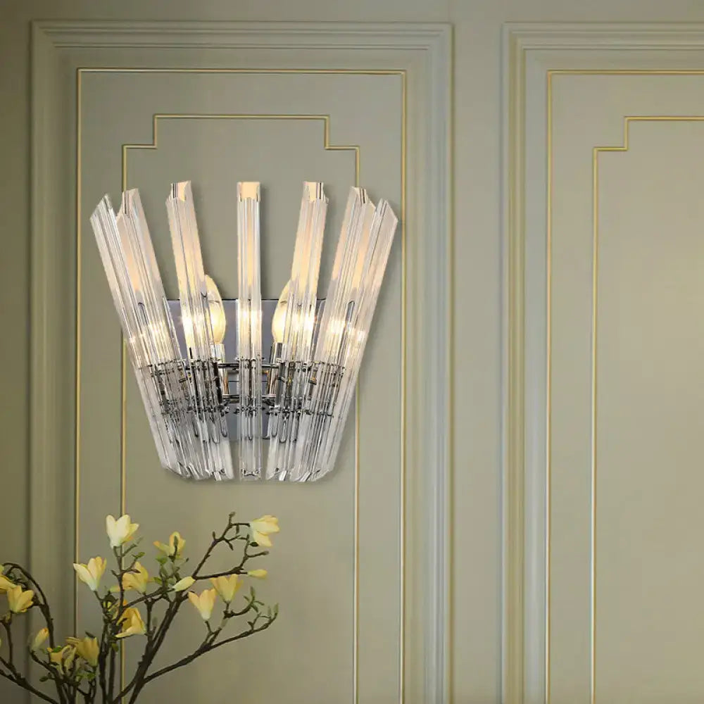 Chrome Crystal Tapered Wall Light for corridor with clear glass prisms by Decorbites on Tampa Home & Garden Store