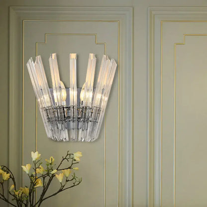 Chrome Crystal Tapered Wall Light for corridor with clear glass prisms by Decorbites on Tampa Home & Garden Store