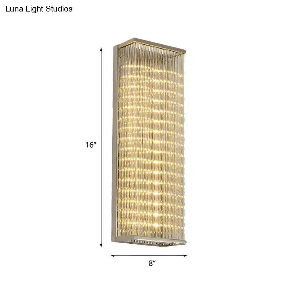 Chrome Crystal LED Wall Sconce by Decorbites, 16in tall x 8in wide with crystal strands on Tampa Home & Garden Store