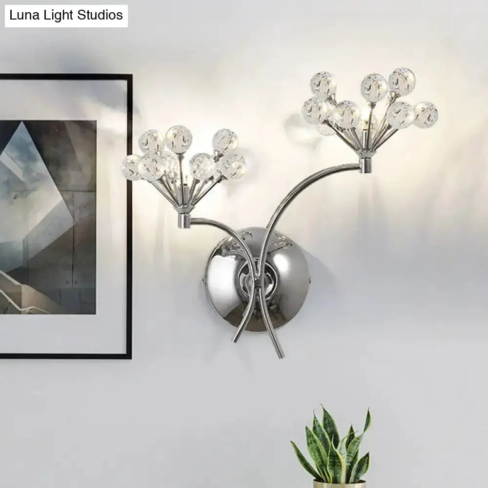 Modern chrome crystal orb wall sconce with dual arms by Decorbites on Tampa Home & Garden Store