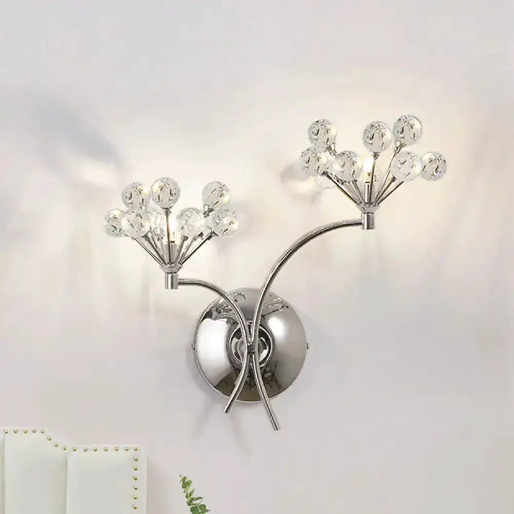 Modern chrome crystal orb wall sconce with two curved arms on Tampa Home & Garden Store