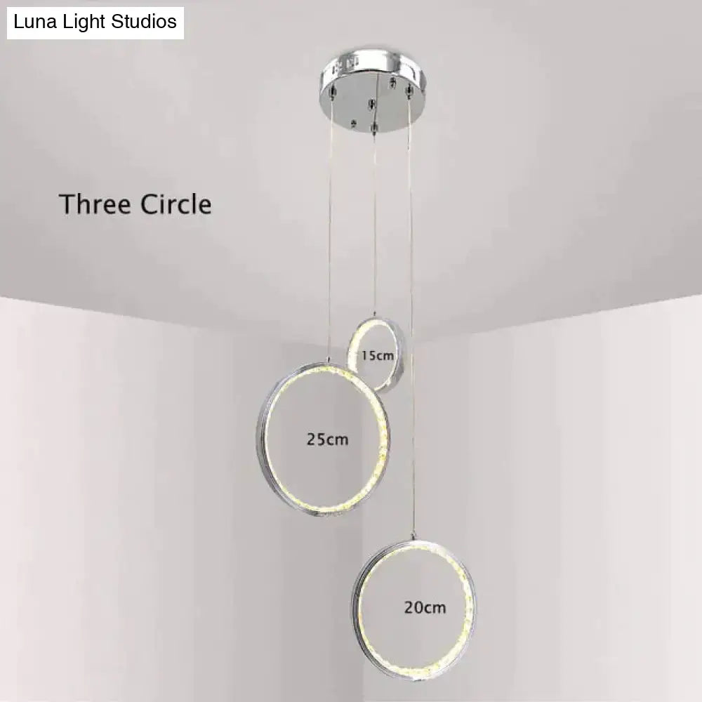 Chrome Crystal Rings Pendant Lights by Decorbites, three circular chrome crystal rings on Tampa Home & Garden Store