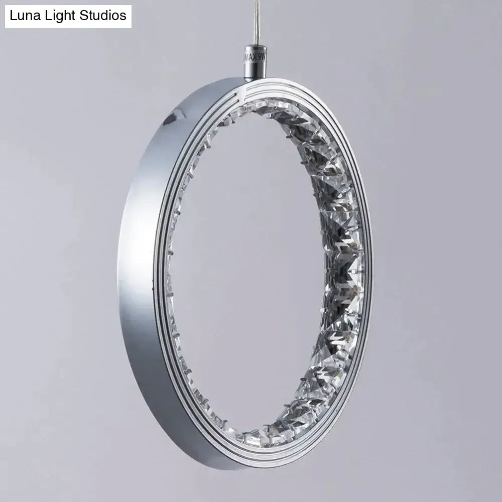 Chrome crystal rings pendant light with a polished chrome frame and crystal inner ring on Tampa Home & Garden Store