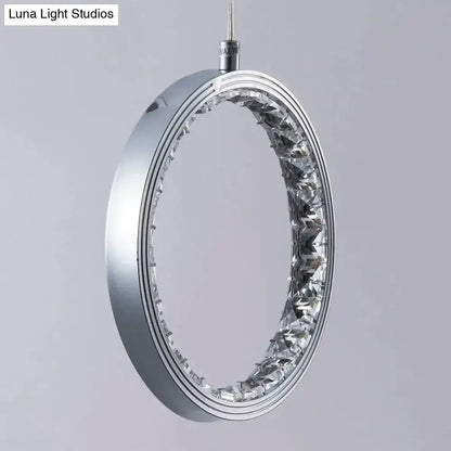 Chrome crystal rings pendant light with a polished chrome frame and crystal inner ring on Tampa Home & Garden Store