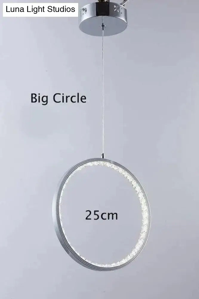 Chrome Crystal Rings Pendant light with a big circular crystal ring, 25cm diameter on Tampa Home & Garden Store