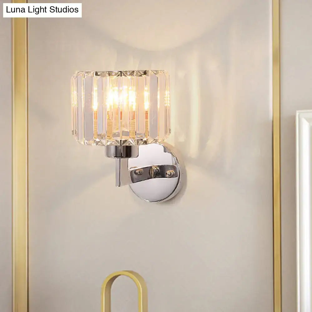 Chrome crystal wall sconce with ribbed cylinder shade, chrome finish, Decorbites on Tampa Home & Garden Store