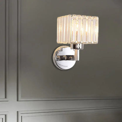 Decorbites chrome crystal wall sconce with ribbed glass shade and round backplate on Tampa Home & Garden Store