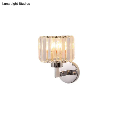 Decorbites chrome crystal wall sconce with square ribbed glass shade on Tampa Home & Garden Store