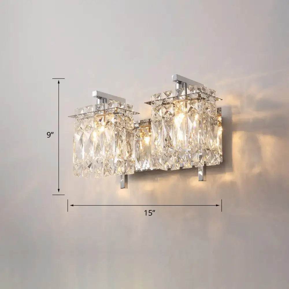 Chrome Crystal Sconce Light by Decorbites, two-light fixture with faceted crystal prisms on Tampa Home & Garden Store