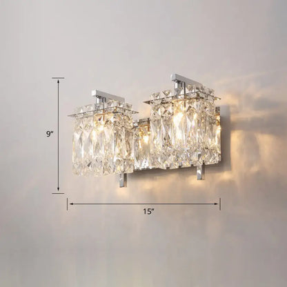 Chrome Crystal Sconce Light by Decorbites, two-light fixture with faceted crystal prisms on Tampa Home & Garden Store
