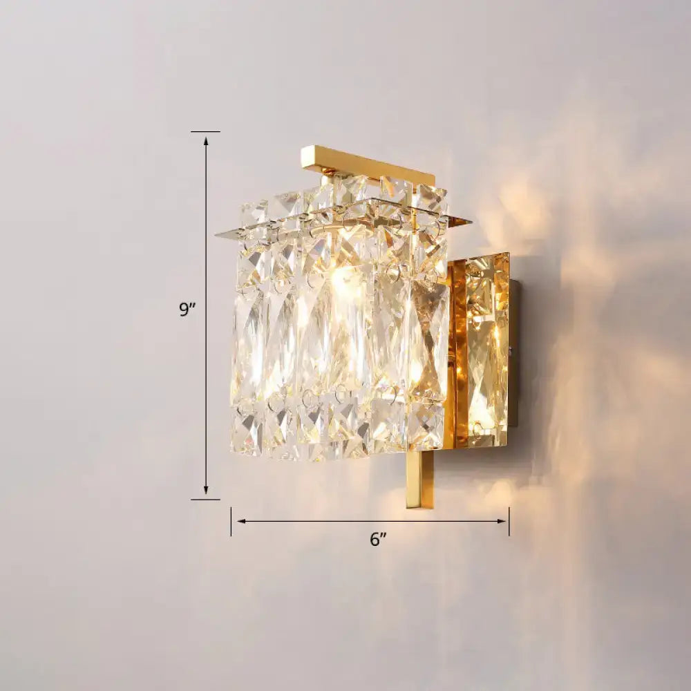 Chrome Crystal Sconce Light by Decorbites; gold brass mount with crystal cubes, 9in tall on Tampa Home & Garden Store