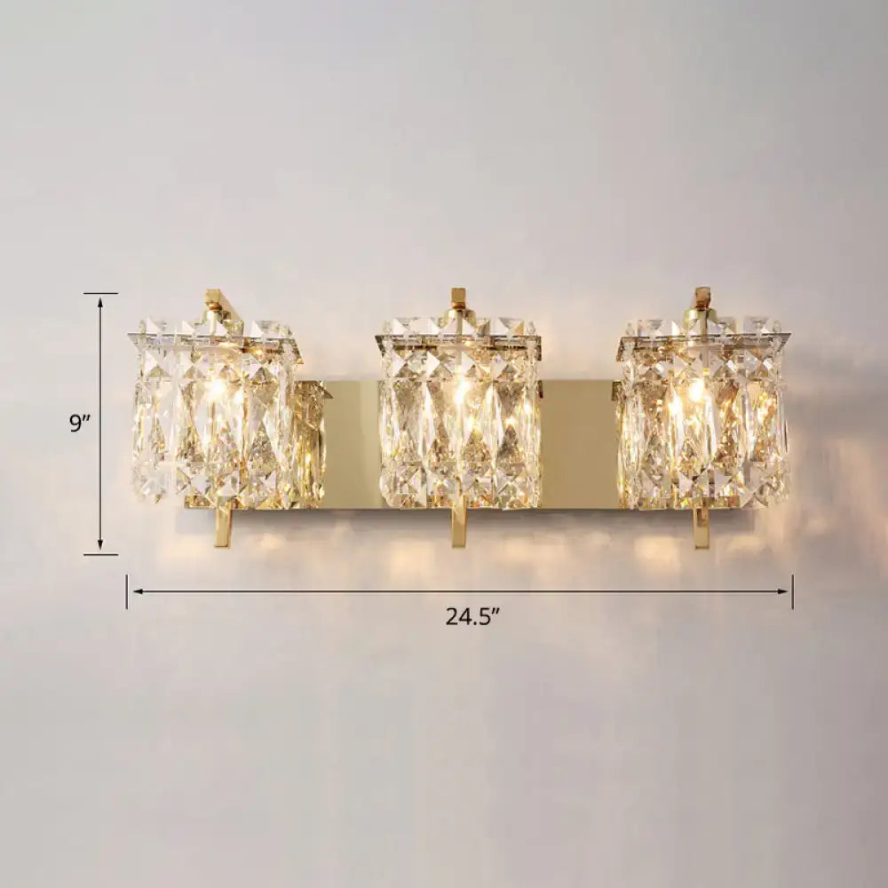 Decorbites Chrome Crystal Sconce Light with three crystal lanterns, gold-tone backplate on Tampa Home & Garden Store