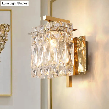 Chrome Crystal Sconce Light with square clear crystal prisms and brass mount Decorbites on Tampa Home & Garden Store