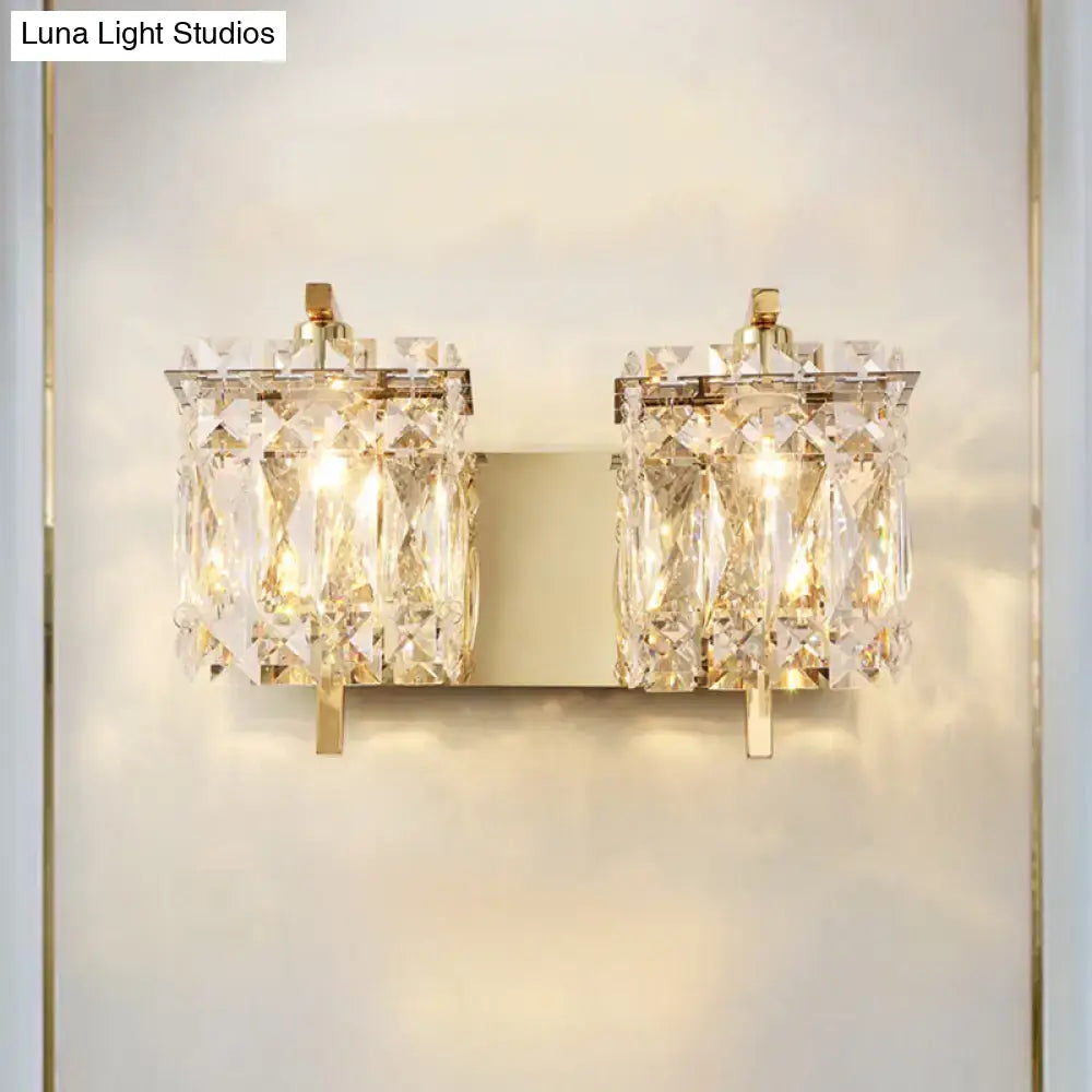 Chrome Crystal Sconce Light pair with crystal prisms and gold-tone mounting by Decorbites on Tampa Home & Garden Store
