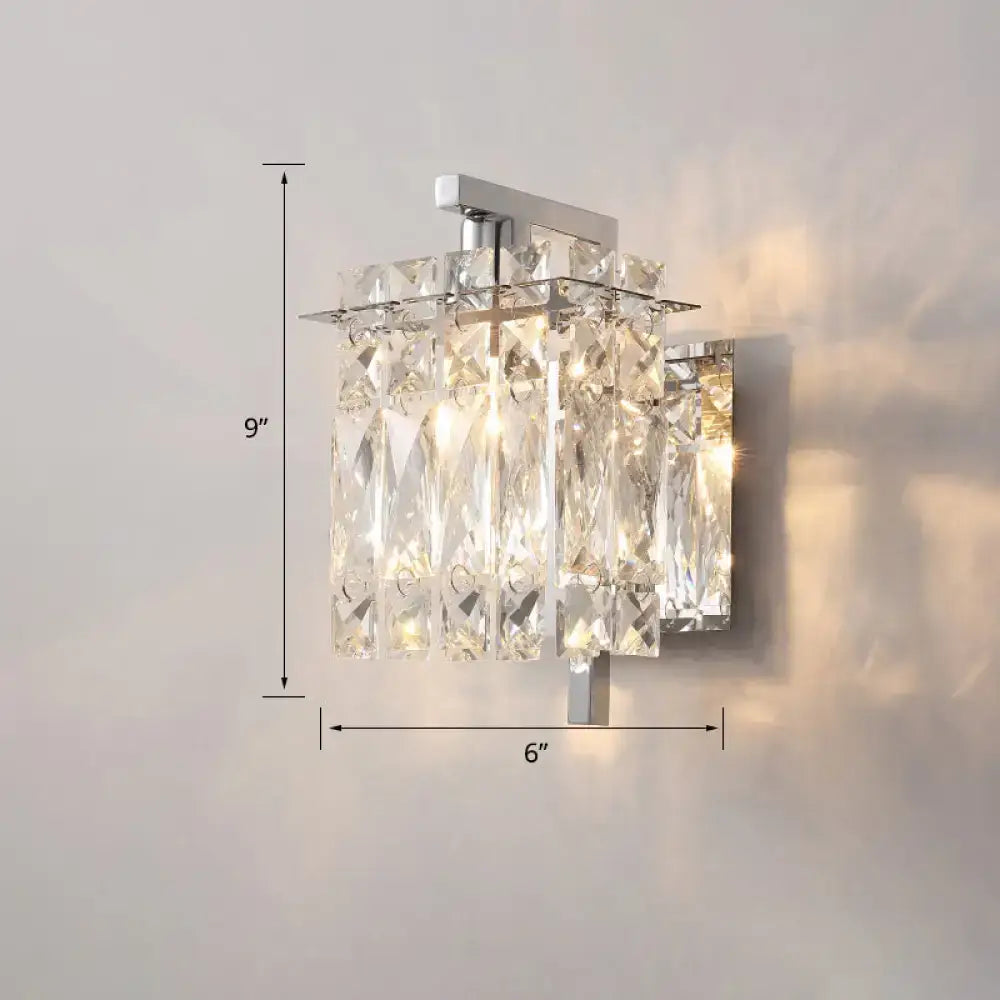Chrome Crystal Sconce Light by Decorbites, wall mount with hanging prisms and chrome finish on Tampa Home & Garden Store