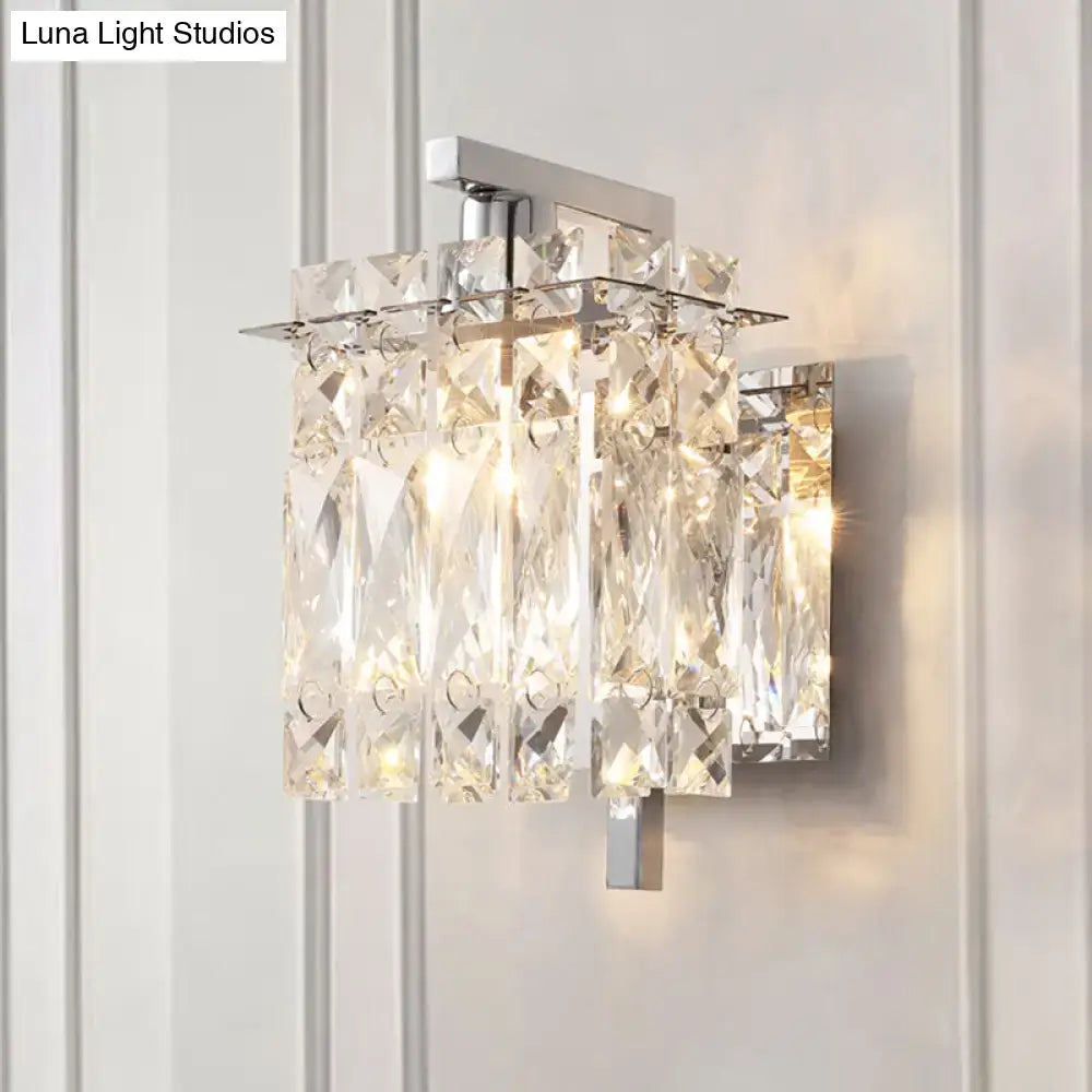 Chrome crystal sconce light wall mounted with faceted square prisms on Tampa Home & Garden Store