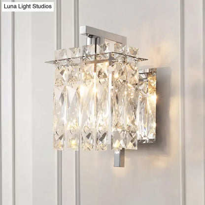 Chrome crystal sconce light wall mounted with faceted square prisms on Tampa Home & Garden Store