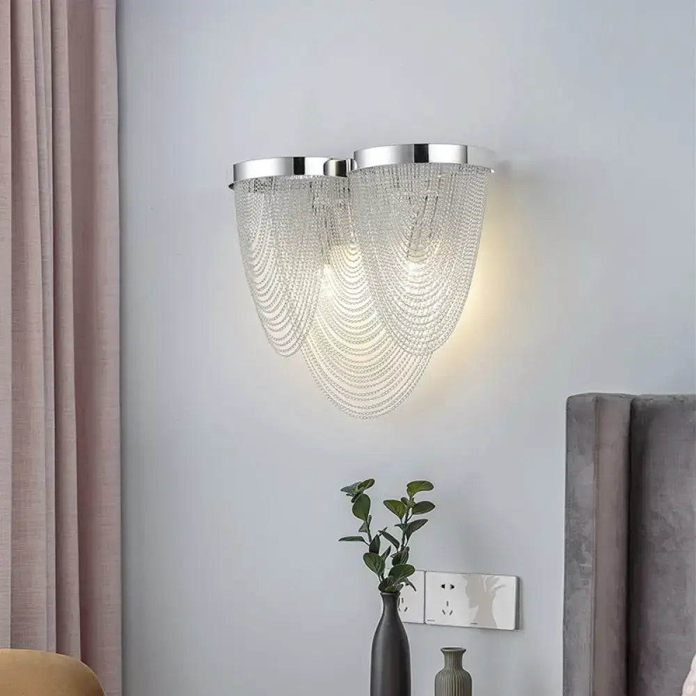 Decorbites Chrome Crystal Tassel Dual-LED Sconce with cascading crystal bead strands on Tampa Home & Garden Store