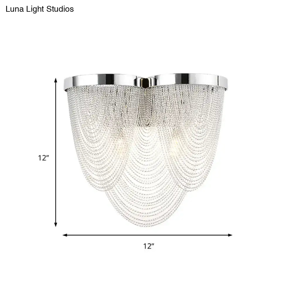 Aluminum chrome wall light dual-light G9 with crystal chain shade 12in dia x 12in height on Tampa Home & Garden Store