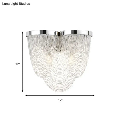 Aluminum chrome wall light dual-light G9 with crystal chain shade 12in dia x 12in height on Tampa Home & Garden Store