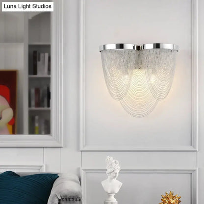Aluminum chrome wall light dual-light G9 with cascading crystal bead chains Decorbites on Tampa Home & Garden Store