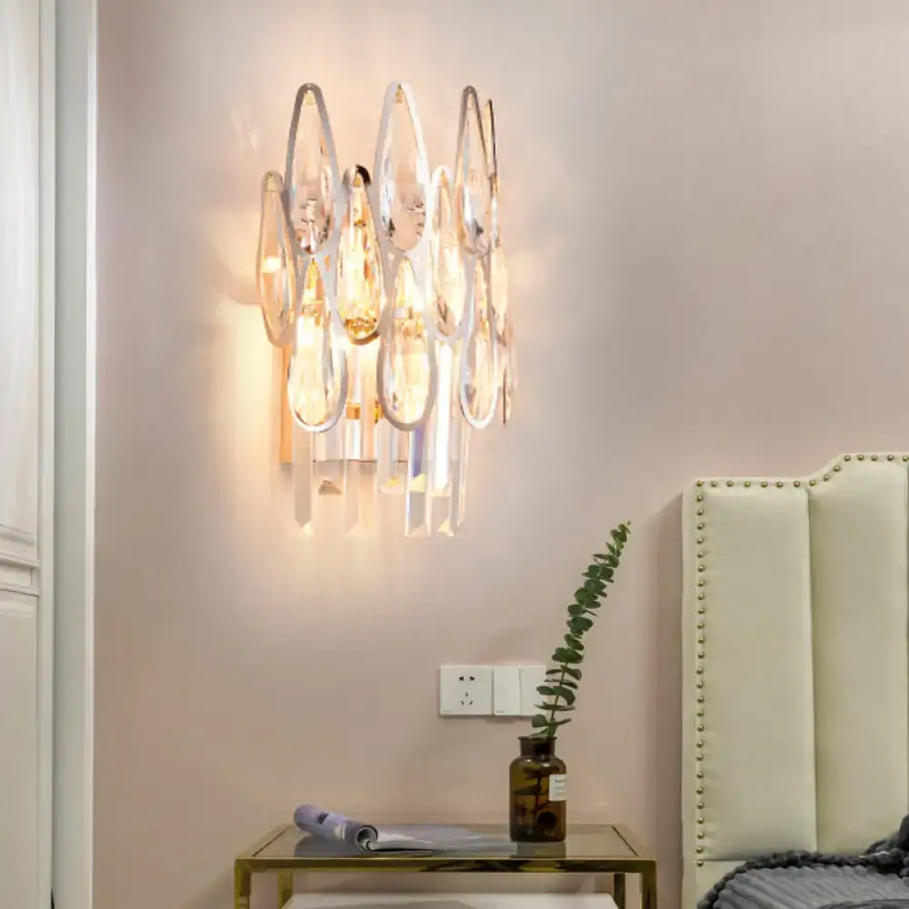 Chrome teardrop crystal wall sconce dimmable by Decorbites in a modern chrome finish on Tampa Home & Garden Store