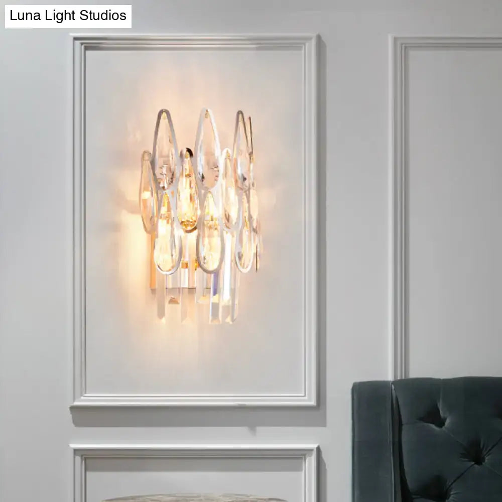 Chrome teardrop crystal sconce dimmable with multiple hanging drops by Decorbites on Tampa Home & Garden Store
