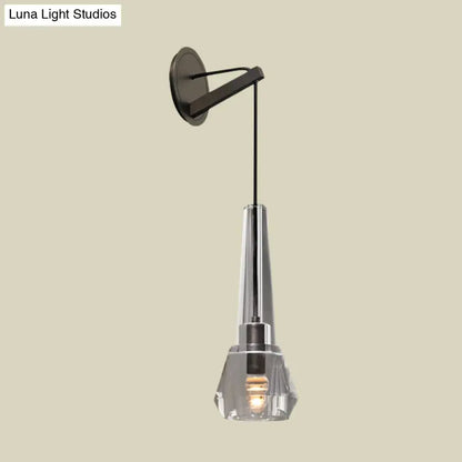 Tapered Crystal Wall Mount Light: Modern Bronze 1-Head Sconce with Dangling Cord