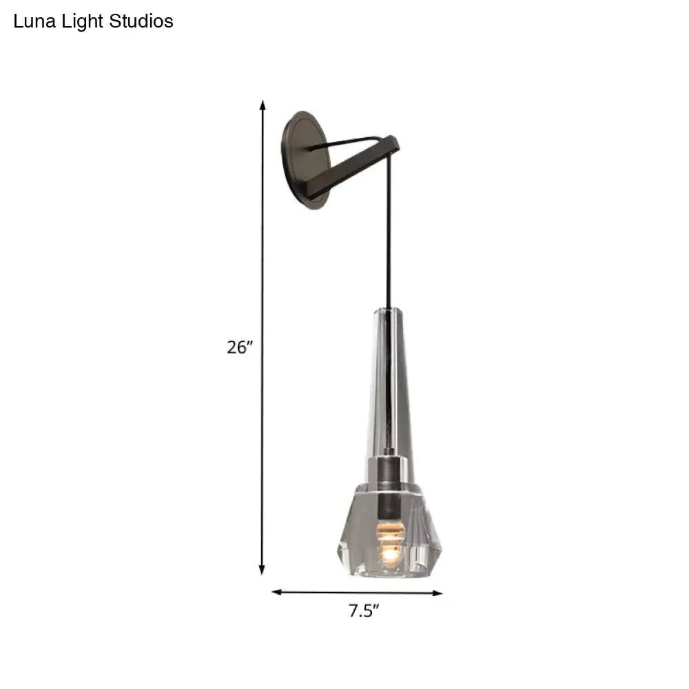 Tapered Crystal Wall Mount Light: Modern Bronze 1-Head Sconce with Dangling Cord