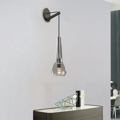 Tapered Crystal Wall Mount Light: Modern Bronze 1-Head Sconce with Dangling Cord