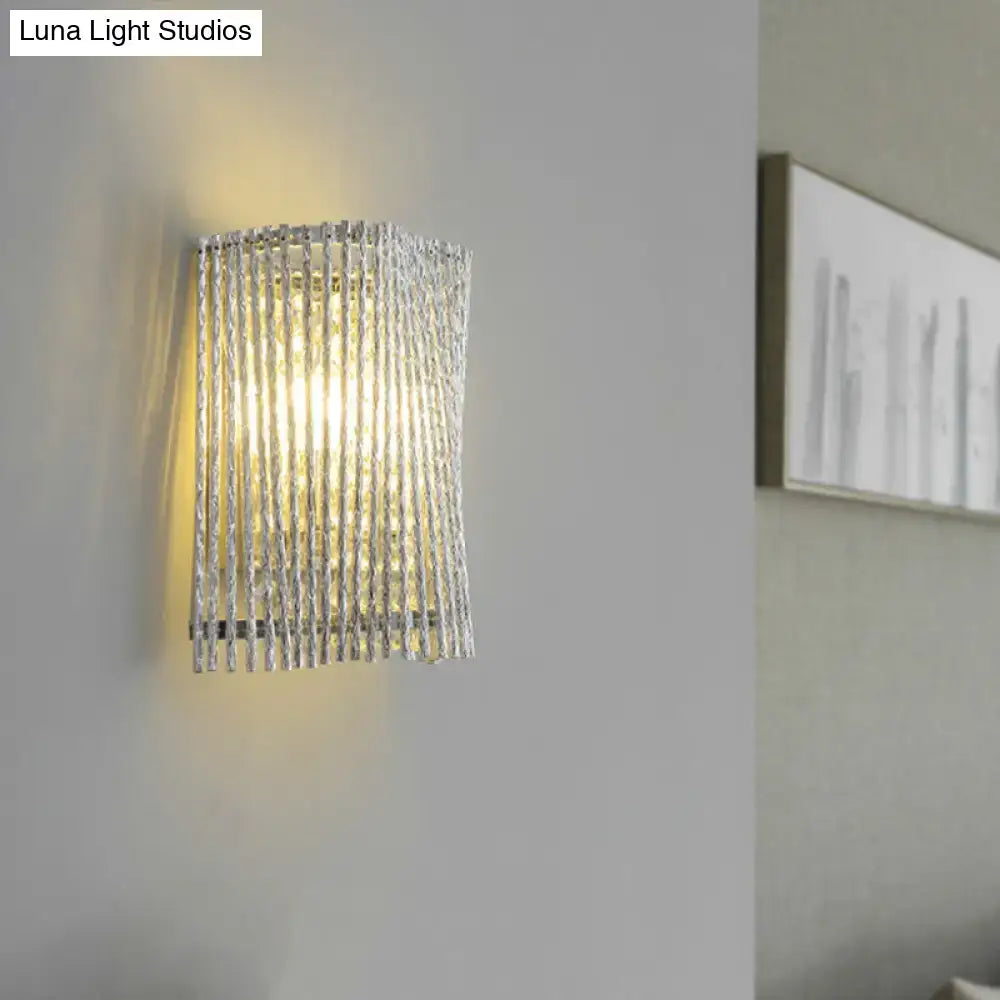 Beaded Chrome Crystal Sconce by Decorbites, silver bead-strip shade, wall mounted on Tampa Home & Garden Store