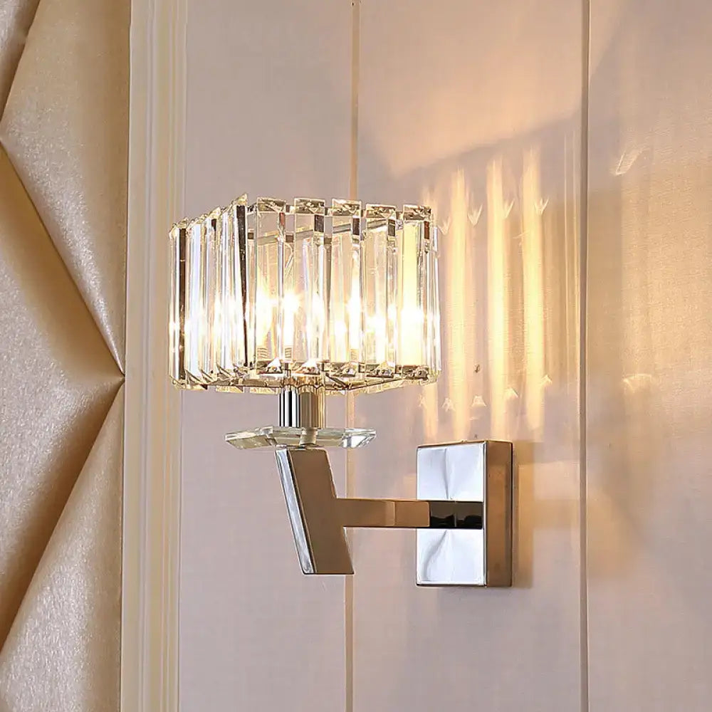Cubic chrome wall light with crystal glass shade and square wall mount on Tampa Home & Garden Store