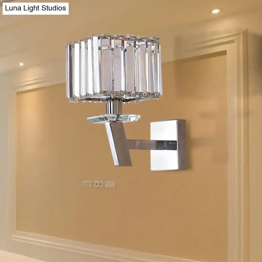Cubic Chrome Wall Light by Decorbites with crystal cube shade, wall-mounted chrome bracket on Tampa Home & Garden Store