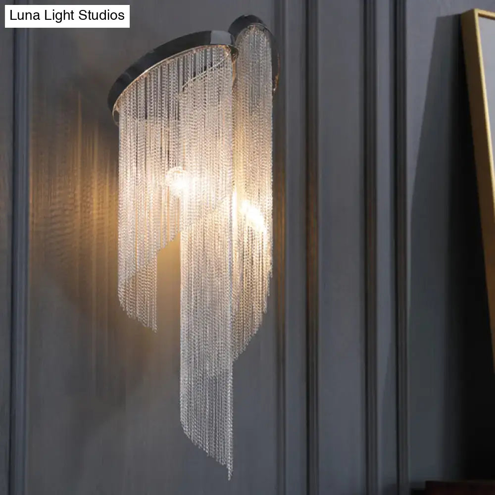 Chrome Minimalist Wall Lamp with cascading crystal bead fringe Decorbites on Tampa Home & Garden Store