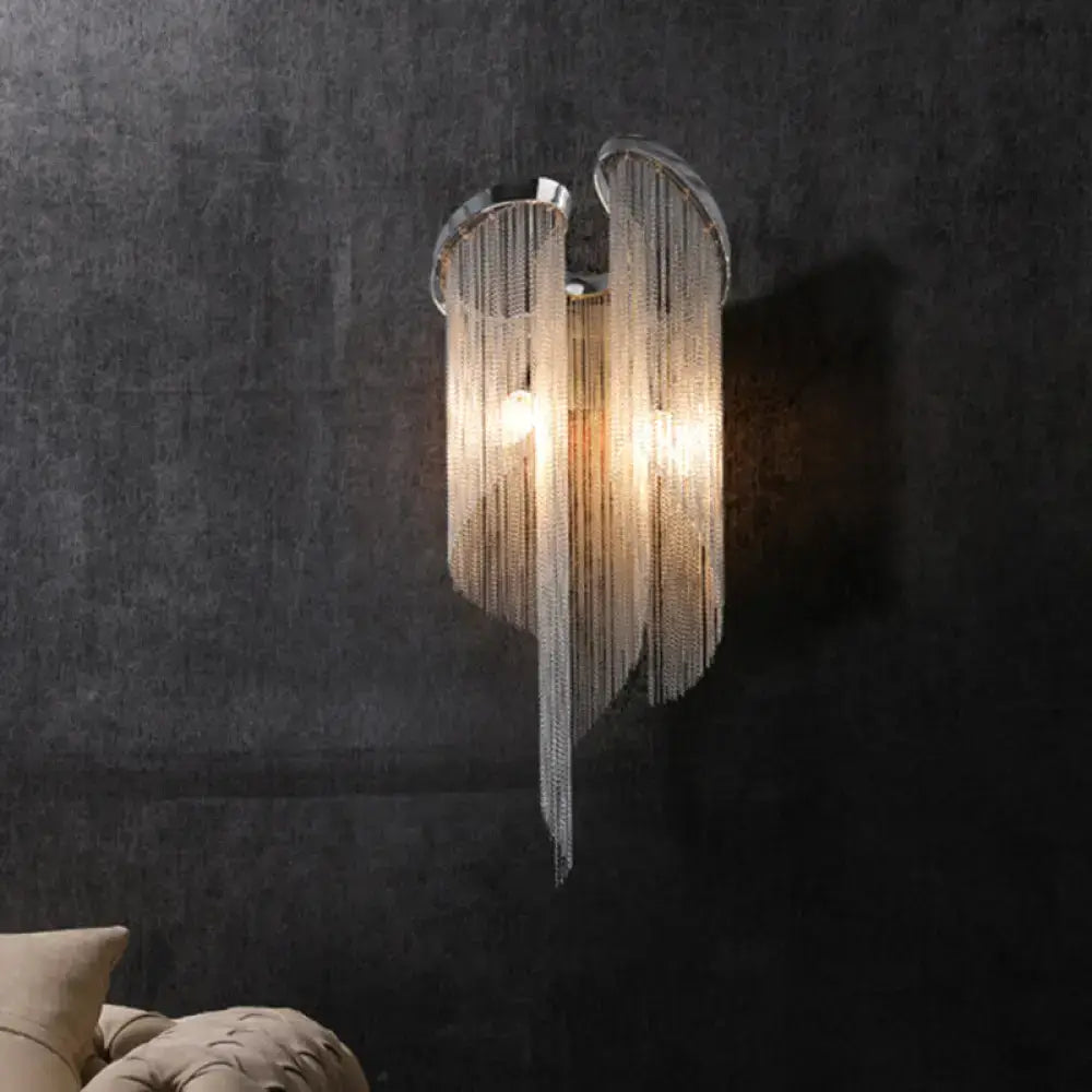 Chrome Minimalist Wall Lamp sconce with crystal fringe and dual bulbs, Decorbites on Tampa Home & Garden Store