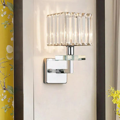 Chrome Cuboid Wall Light with crystal prism shade and square chrome mount Decorbites on Tampa Home & Garden Store