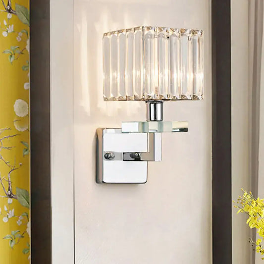 Chrome Cuboid Wall Light with crystal prism shade and square chrome mount Decorbites on Tampa Home & Garden Store